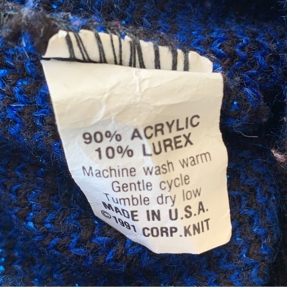 Vintage 90s Sweater Vest Roses Floral Pattern Blue Black Adult Size Medium 1991 - Picture 4 of 4